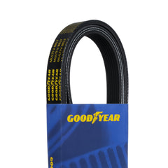 Goodyear serpentine belt front packaging showing product identity and benefit fitment