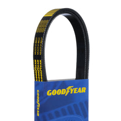 Goodyear serpentine belt front packaging showing product ID and fitment benefits