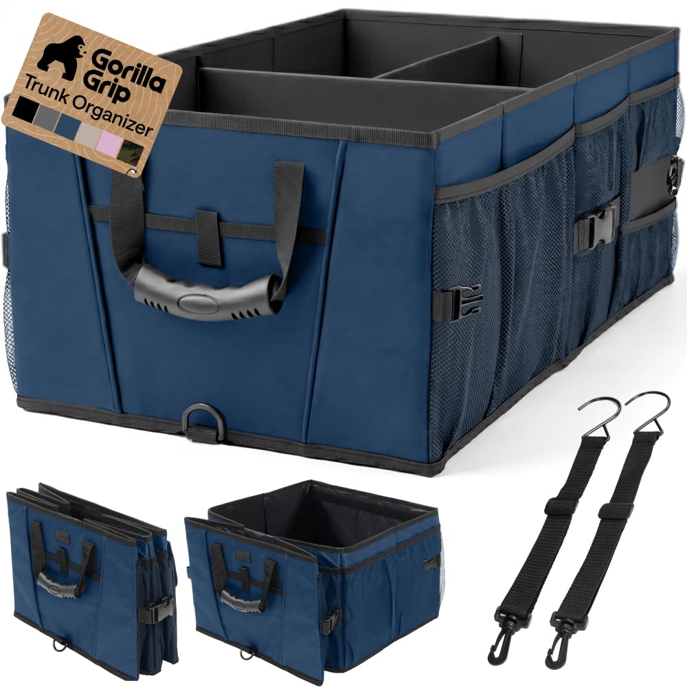 GORILLA GRIP front view showing blue trunk organizer and clear compartments for neat storage