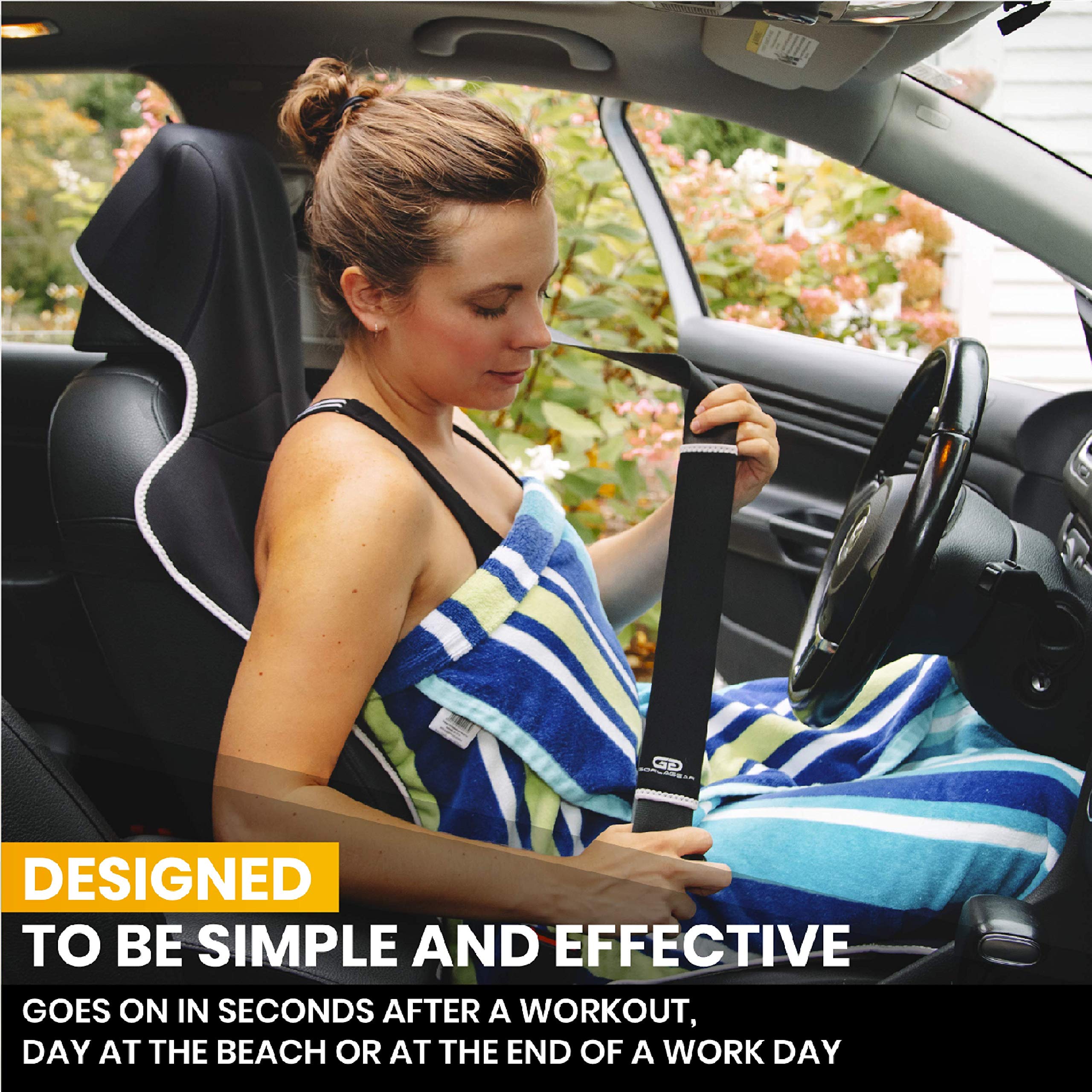 Gorla neoprene seat belt protector attached showing sweat protection