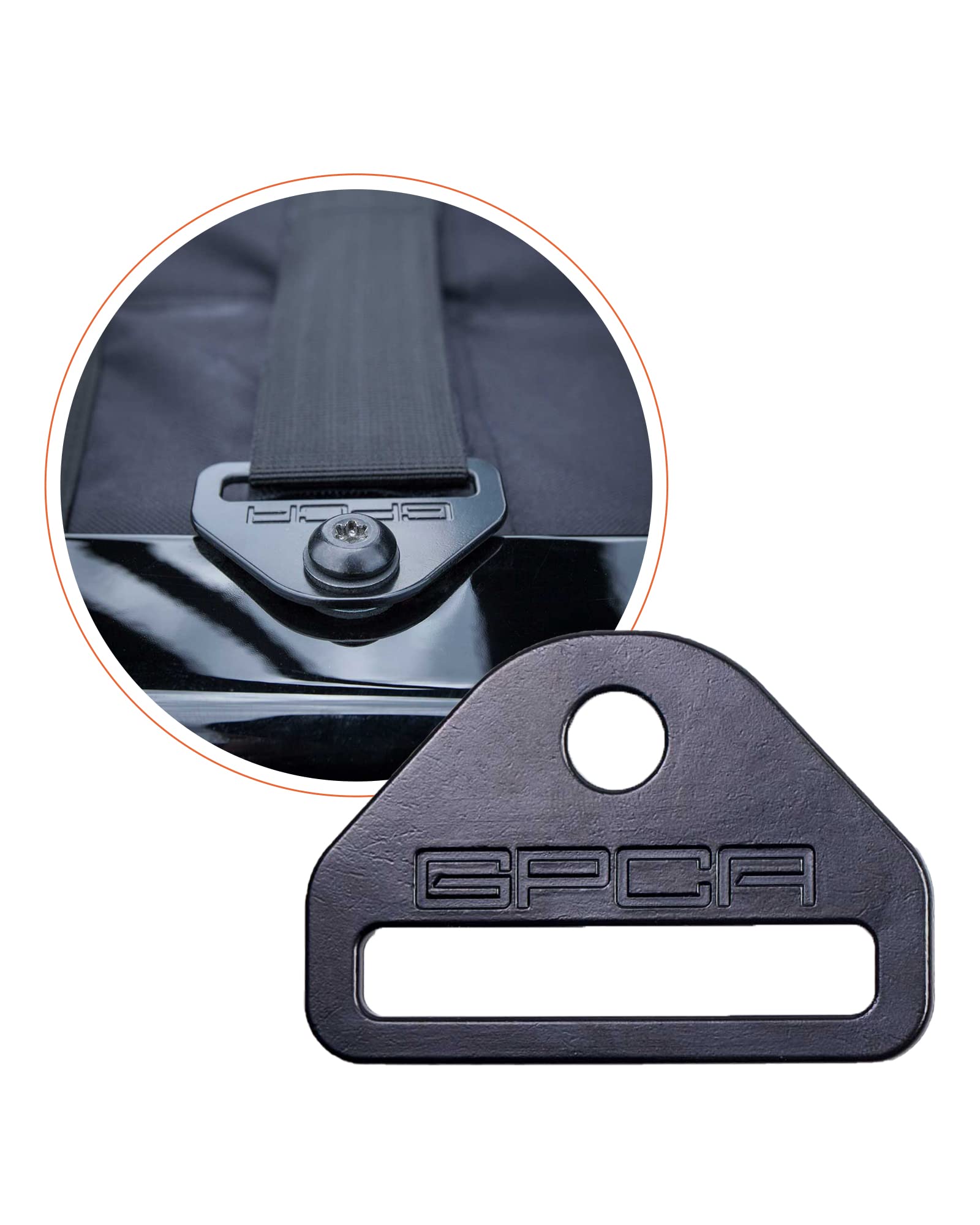 GPCA D‑plate holding cargo strap to prevent gear movement