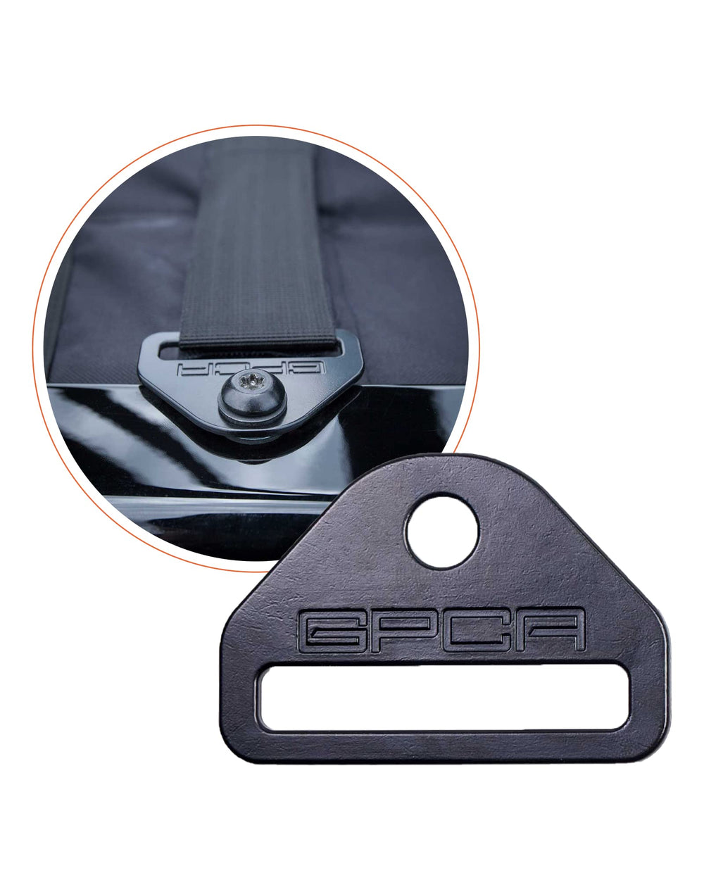 GPCA D‑plate holding cargo strap to prevent gear movement