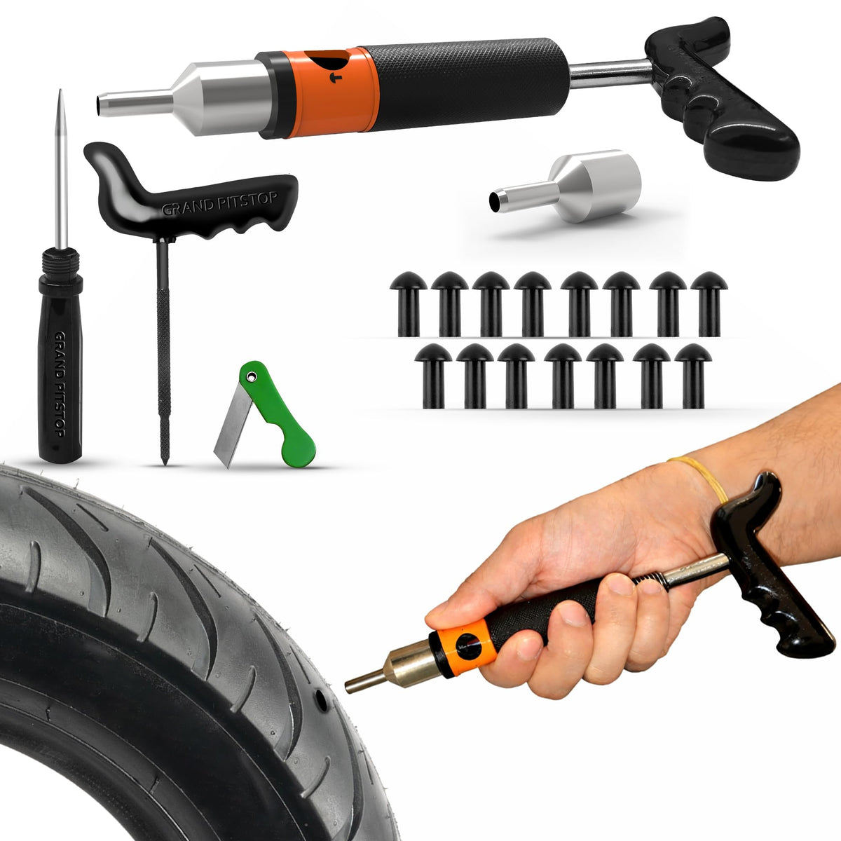 grand pitstop front packaging showing kit contents and portability benefit