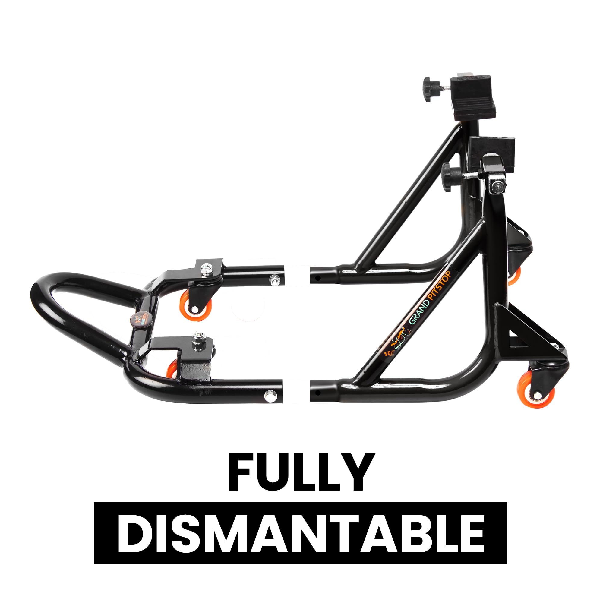 Grand Pitstop in use on motorcycle lifting rear wheel for maintenance and accessibility