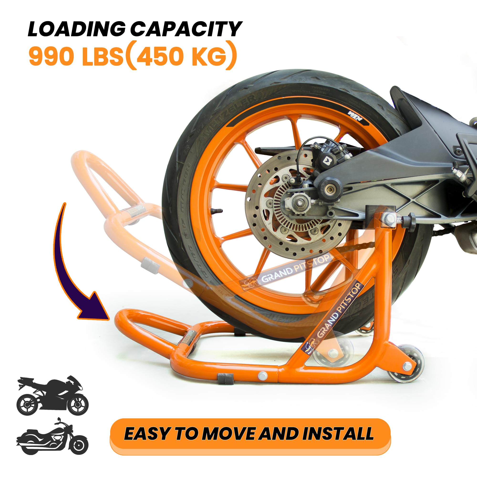 GRAND PITSTOP rear L-stand full view showing secure spool support
