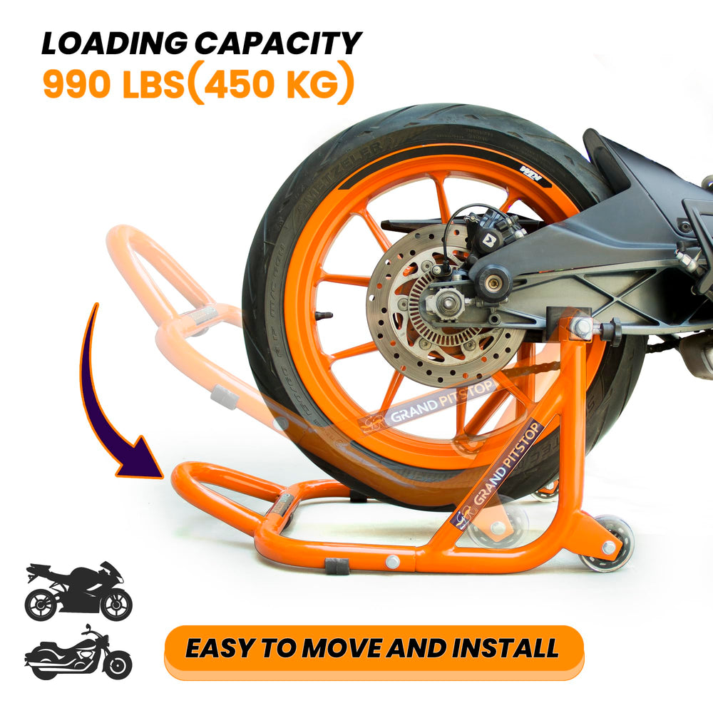 GRAND PITSTOP rear L-stand full view showing secure spool support