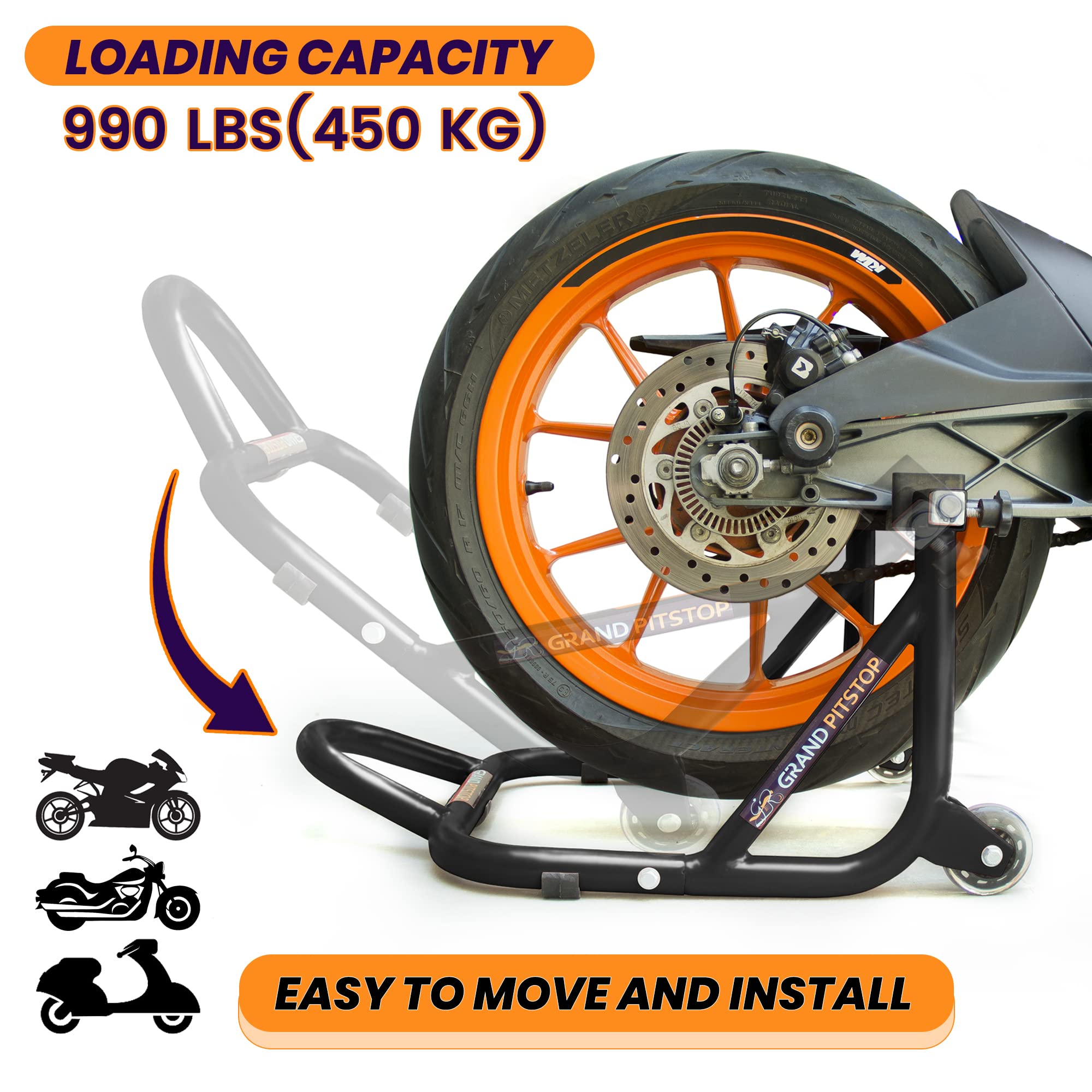 GRAND PITSTOP rear stand full view showing strong support benefit
