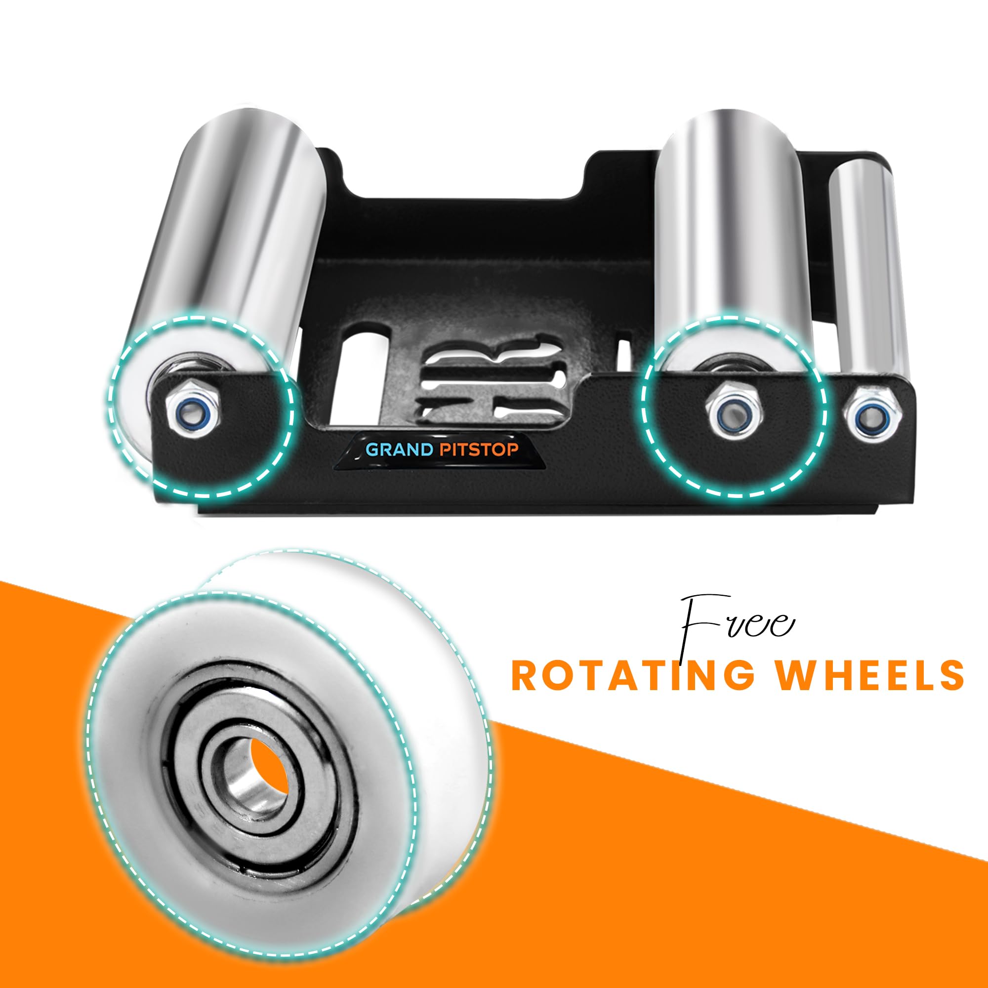 GRAND PITSTOP scale comparison with foot showing compact portable size