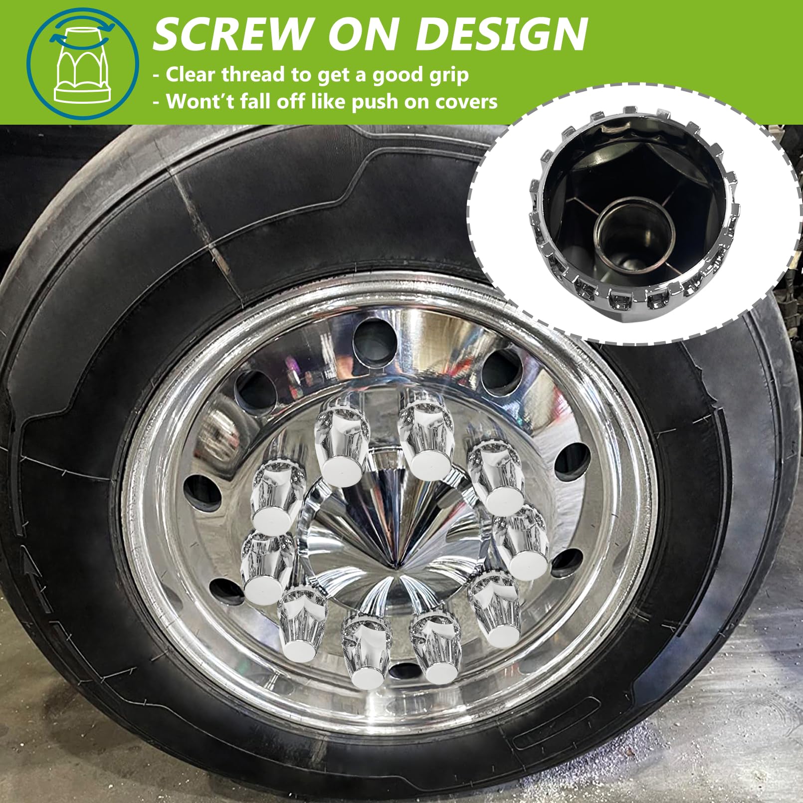 Grandroad auto installed on semi truck wheel showing improved appearance and protection