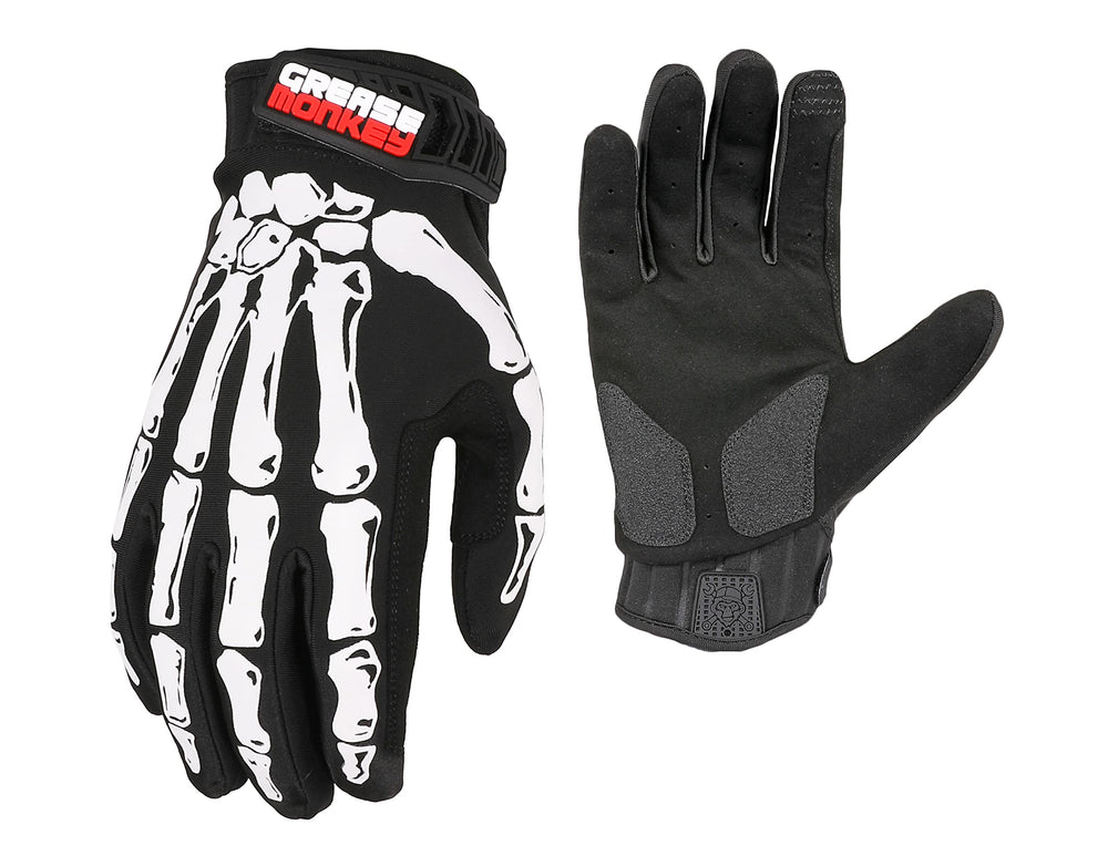 GREASE MONKEY front view of Bones Xtreme glove showing fit and labeling, rugged protection