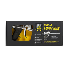 Great Stuff Pro front view of silver dispensing gun showing overall shape and ease of grip
