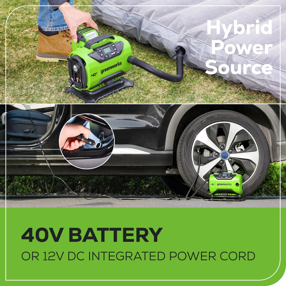 Greenworks inflator deflate mode removing air fast from an inflatable