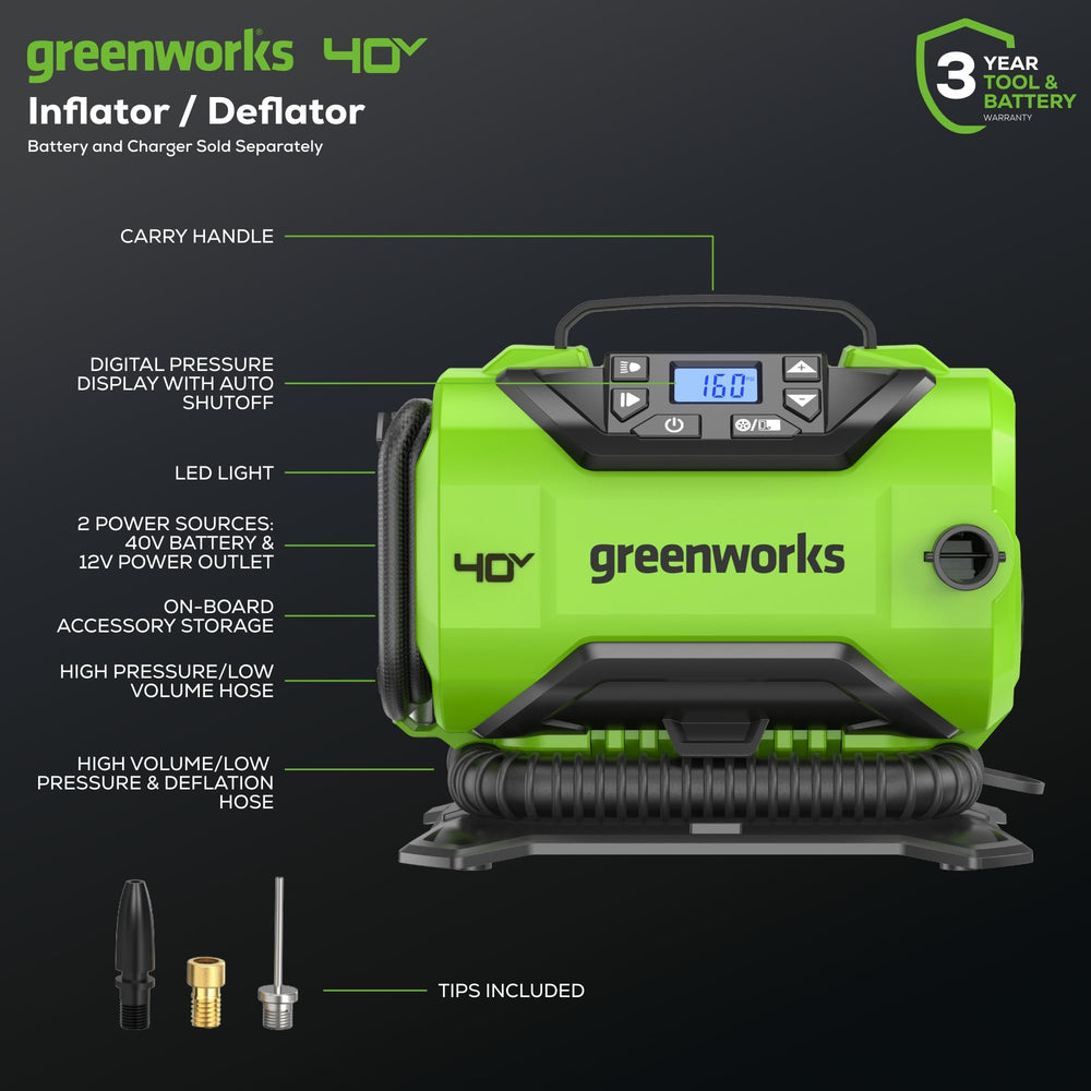 Greenworks inflator digital display clear readout for precise PSI control