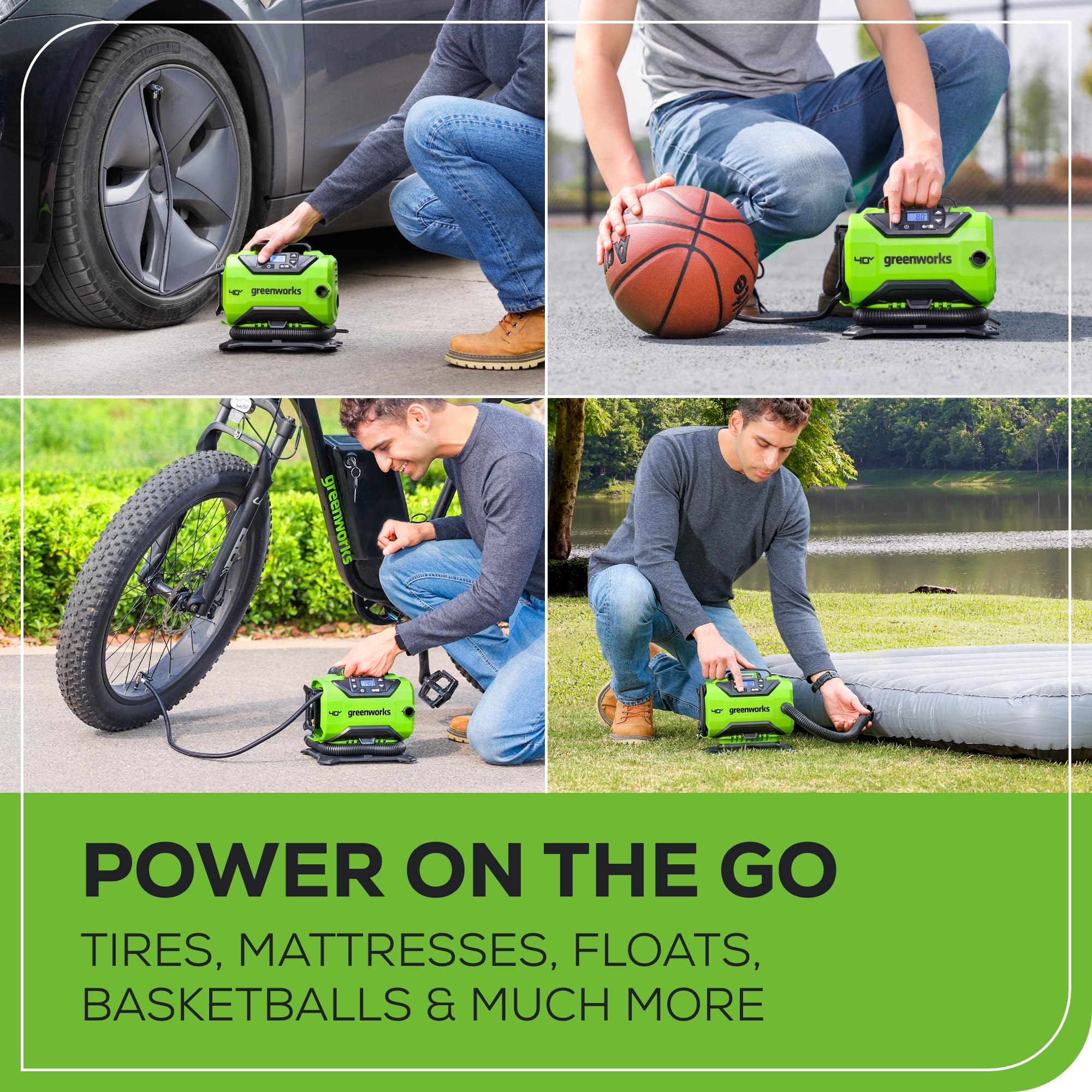 Greenworks inflator battery slot demonstrating 40V compatibility benefit