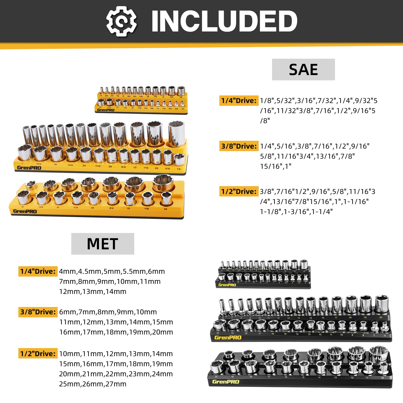 GRENPRO dual-row slot detail holding shallow and deep sockets securely