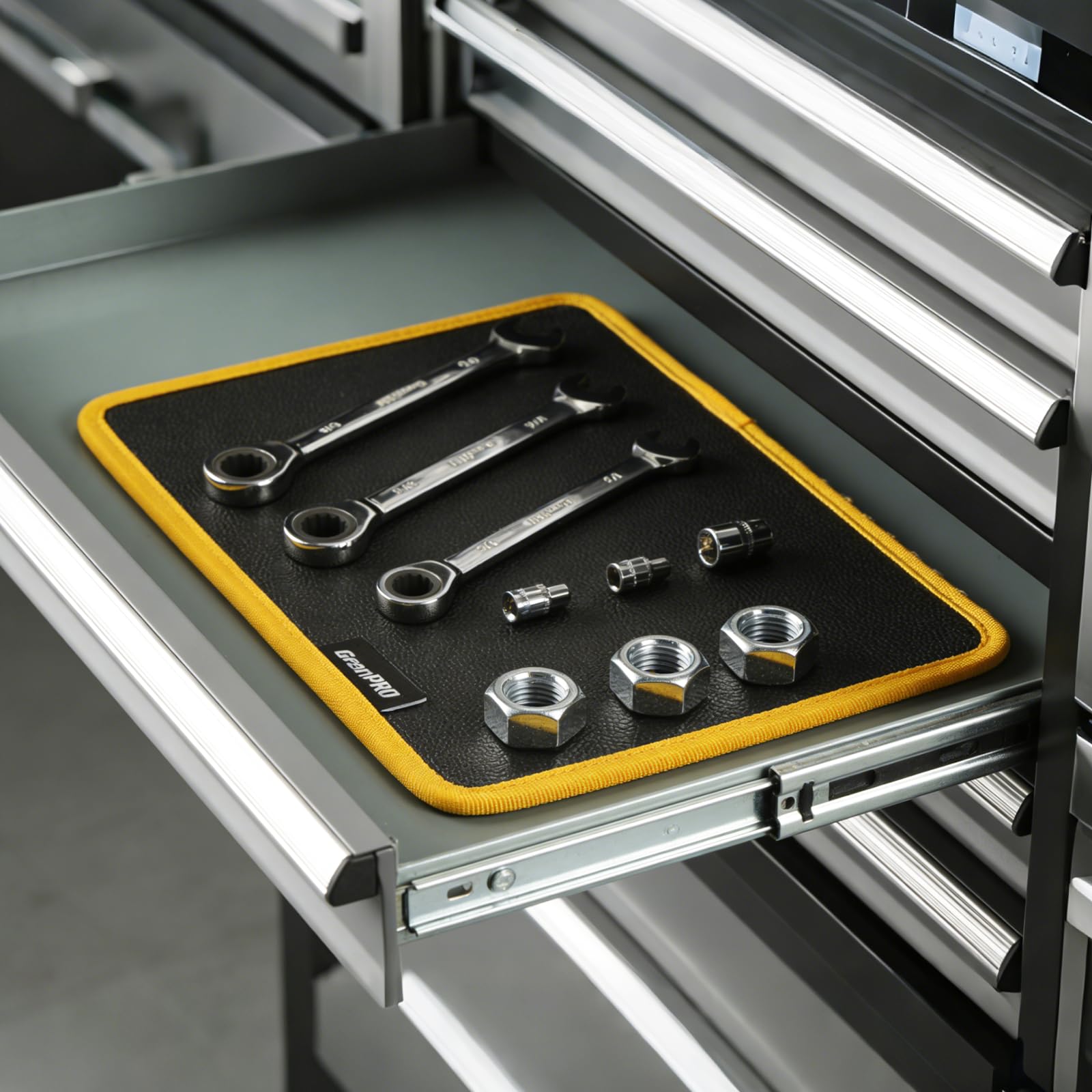 GRENPRO mat holding wrenches and sockets for organized, visible tool layout