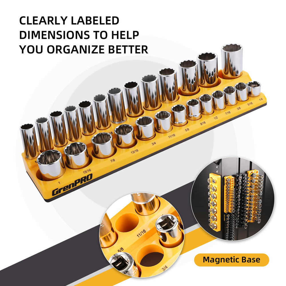 GRENPRO sae trays loaded with sockets to speed imperial workflow