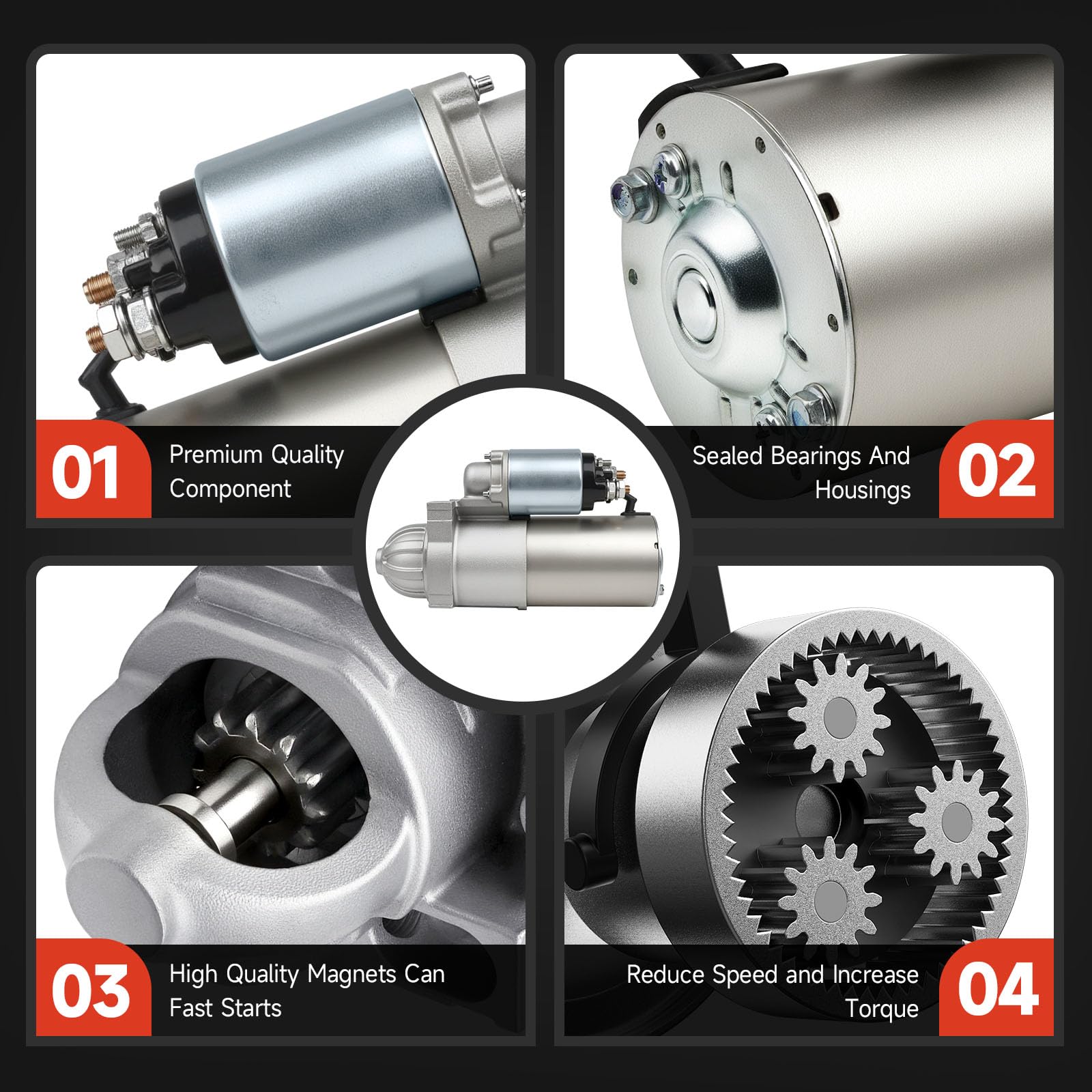 Grezuton starter installed in engine bay illustrating direct-fit replacement