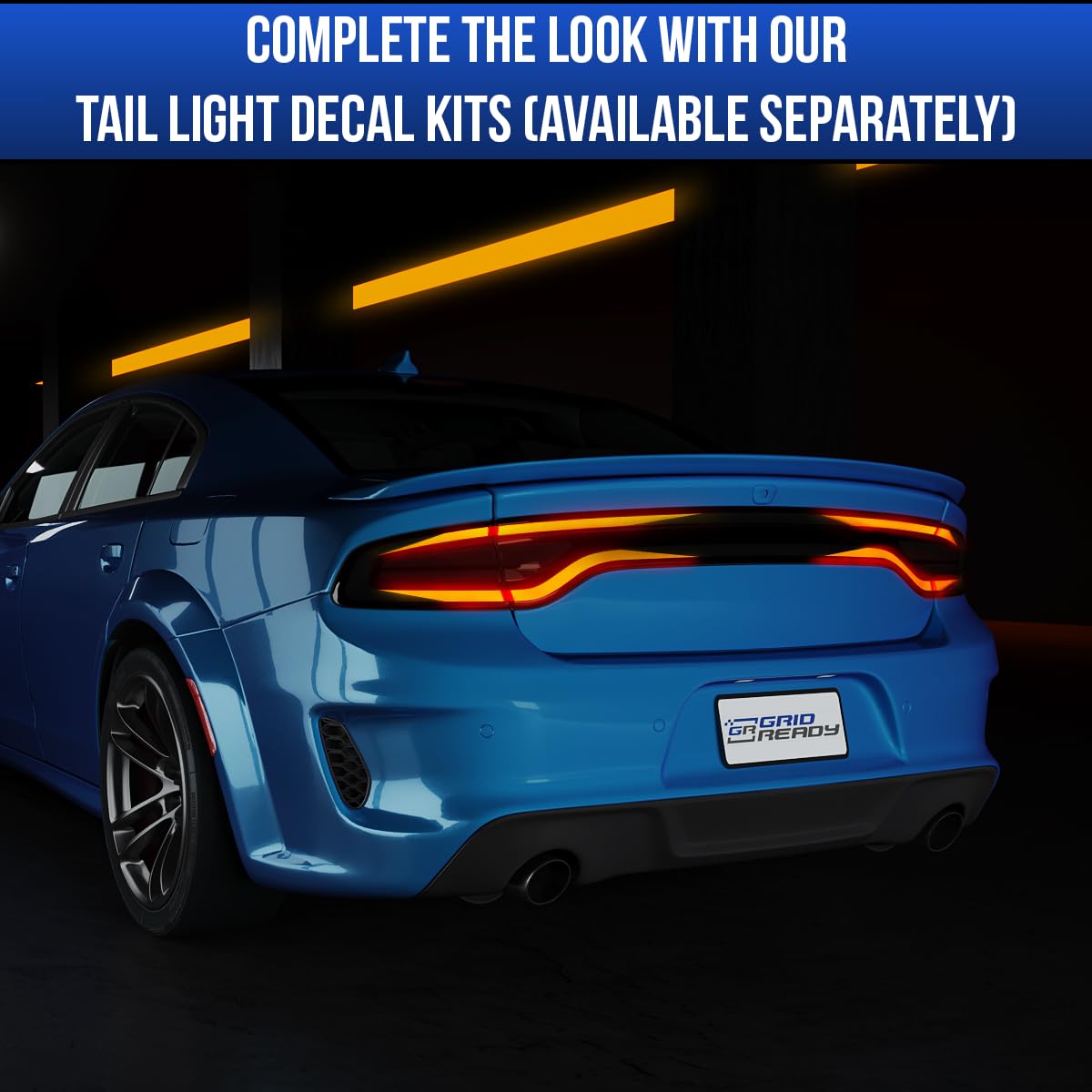 GRIDREADY Charger night drive scene highlighting stylish blackout aesthetic
