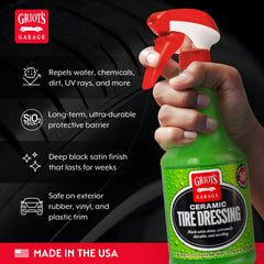 Griot's Garage spray application on tire illustrating easy spray-and-wipe convenience