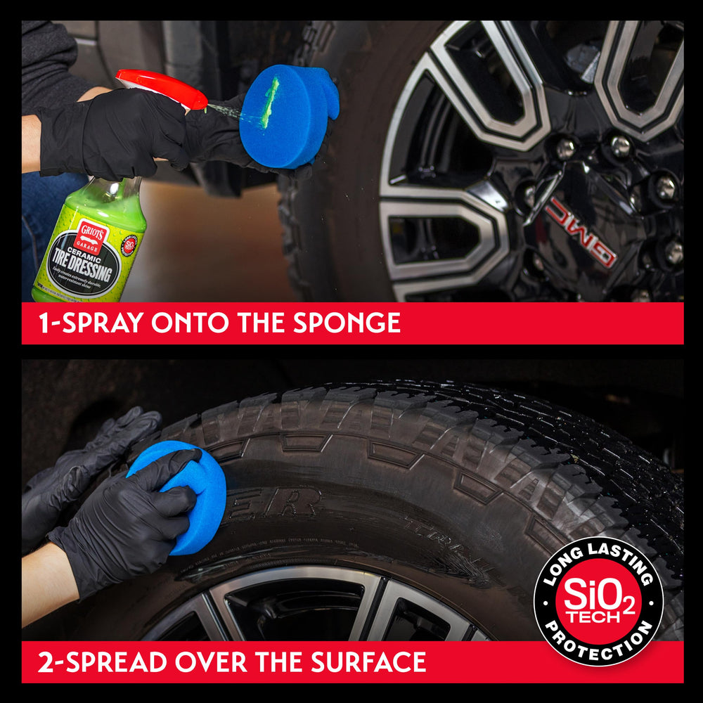 Griot's Garage wiped tire finish demonstrating streak-free satin restoration benefit