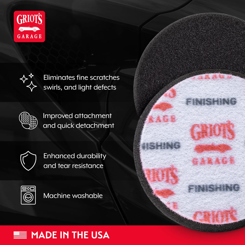 Griot's Garage backing detail showing micro hook-and-loop for secure attachment and fast changes