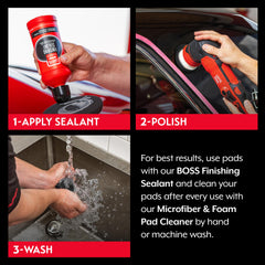 Griot's Garage pad mounted on orbital polisher demonstrating smooth finishing action and consistent gloss