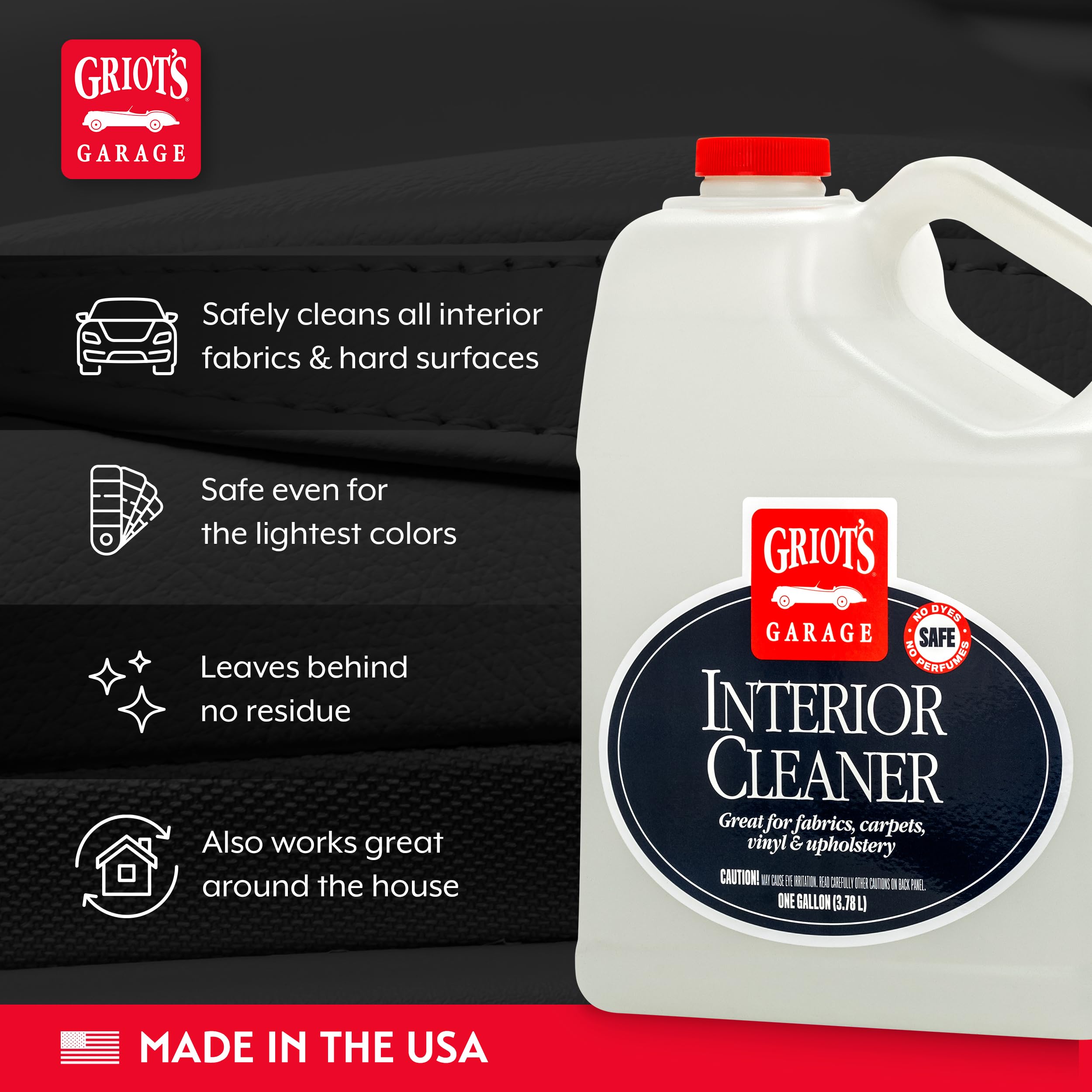 Griot's Garage spray being applied to a car seat demonstrating easy stain removal