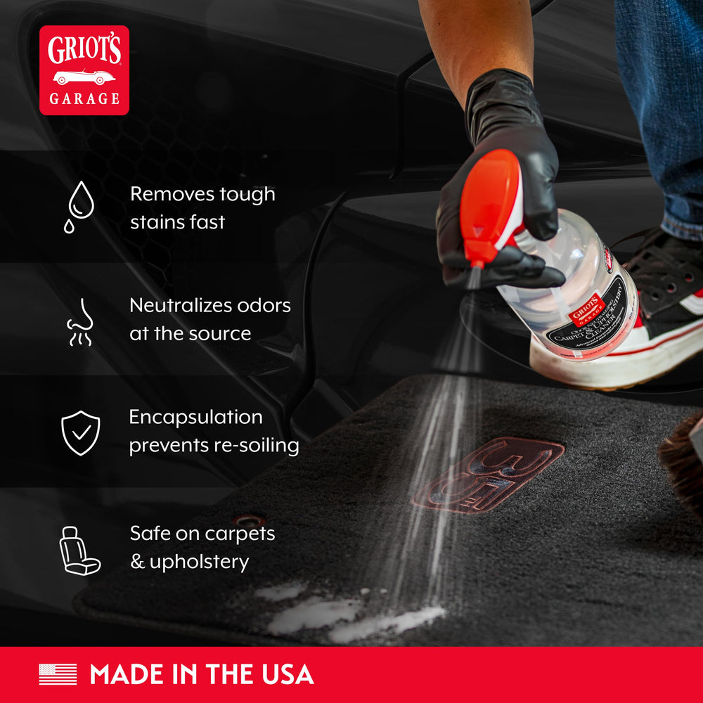 Griot's Garage sprayed on car floor mat removing grease and stains effectively