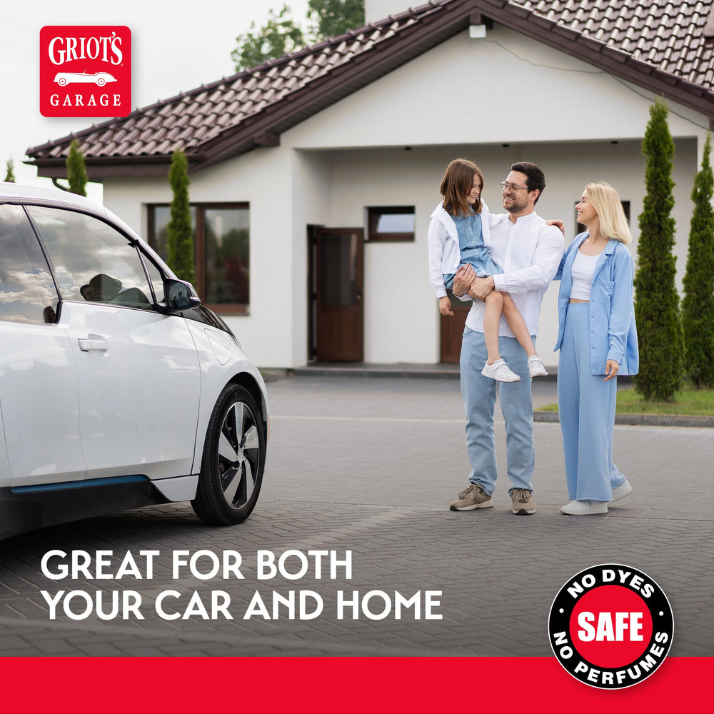 Griot's Garage cleaning a vinyl dashboard highlighting streak-free, non-residue finish