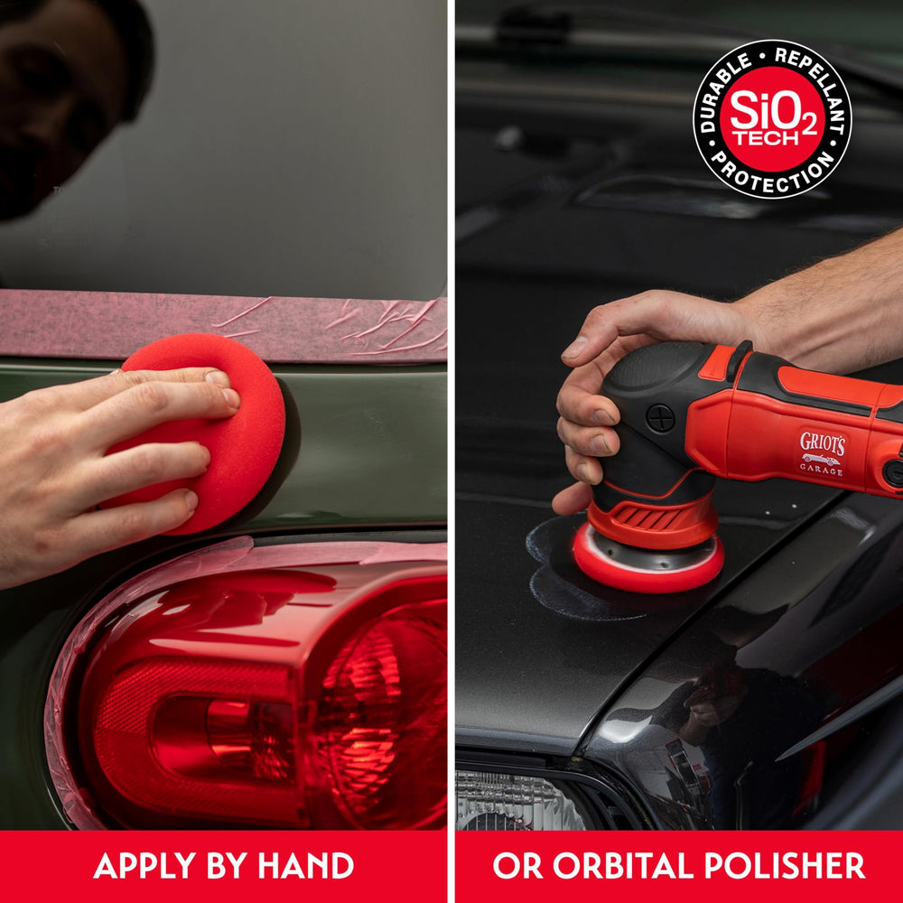 Griot's Garage treated paint with water beading demonstrating hydrophobic protection
