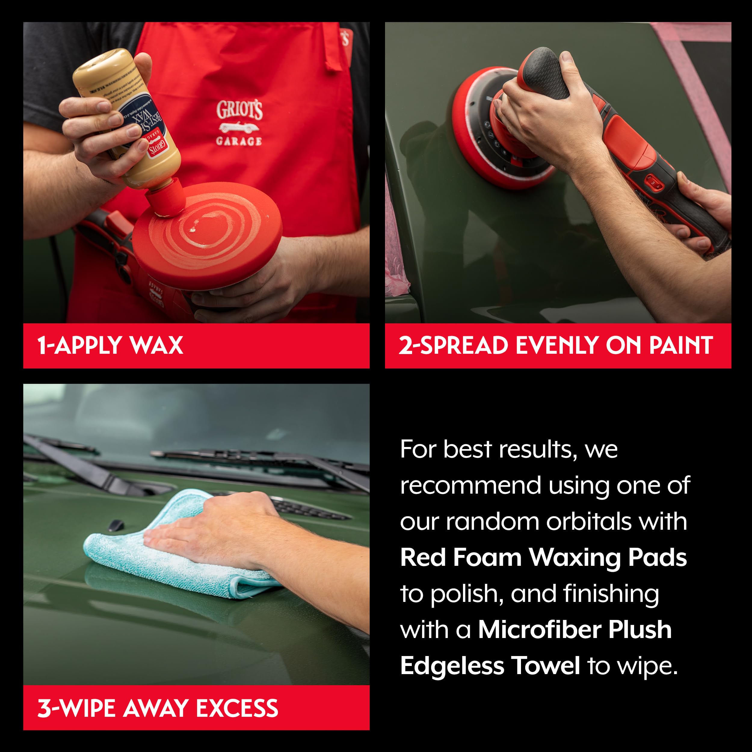 Griot's Garage buffing with soft cloth showing quick wipe-off and glossy finish