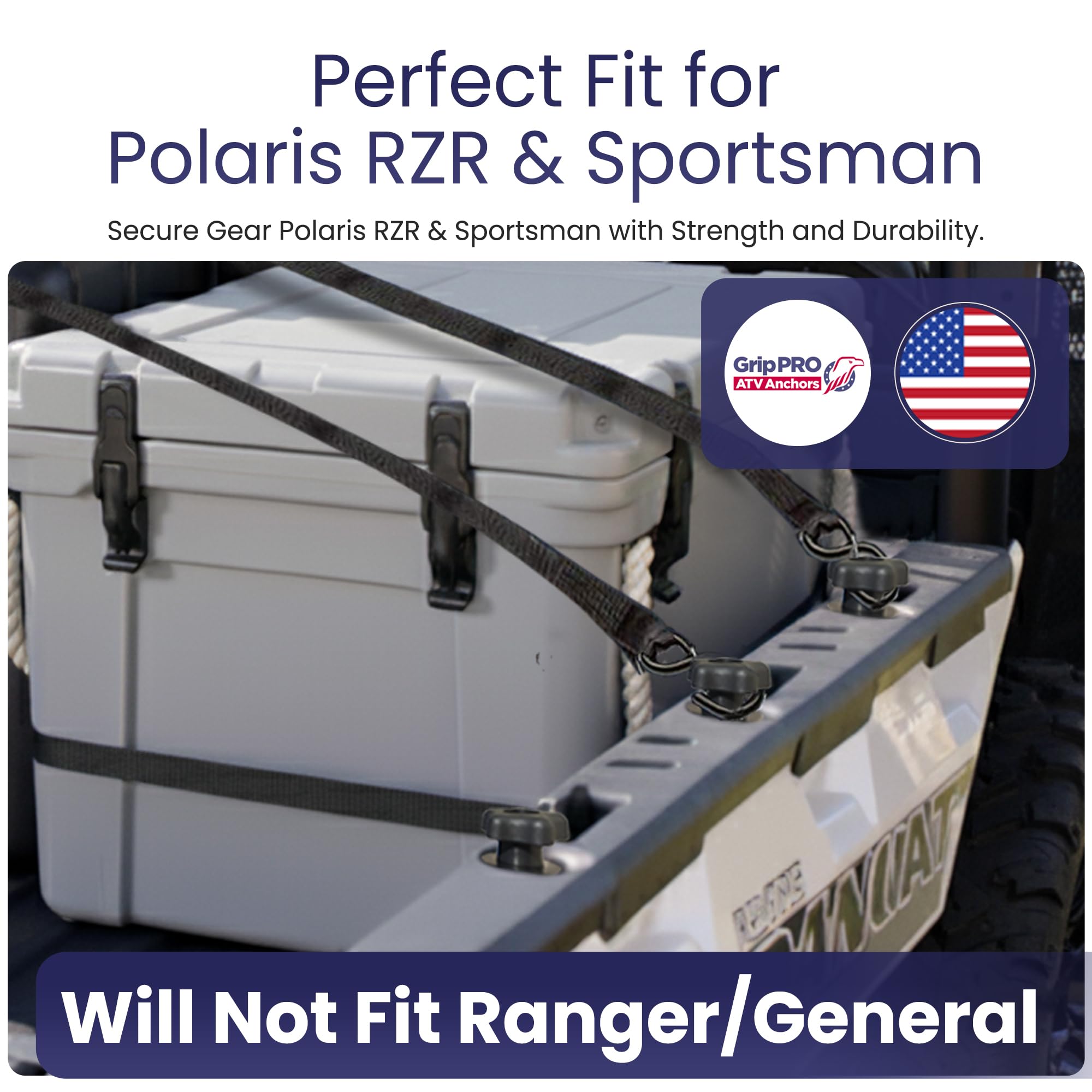Grip PRO anchor installed in Polaris RZR bed providing secure tie-down point