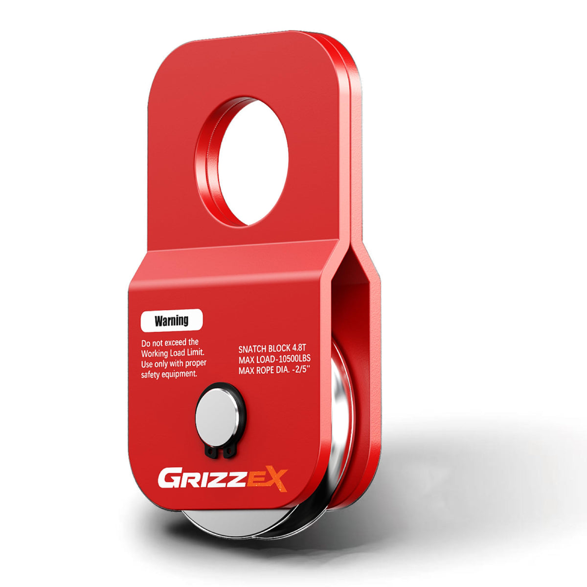 GRIZZEX front view of snatch block showing robust body and eye for secure anchoring