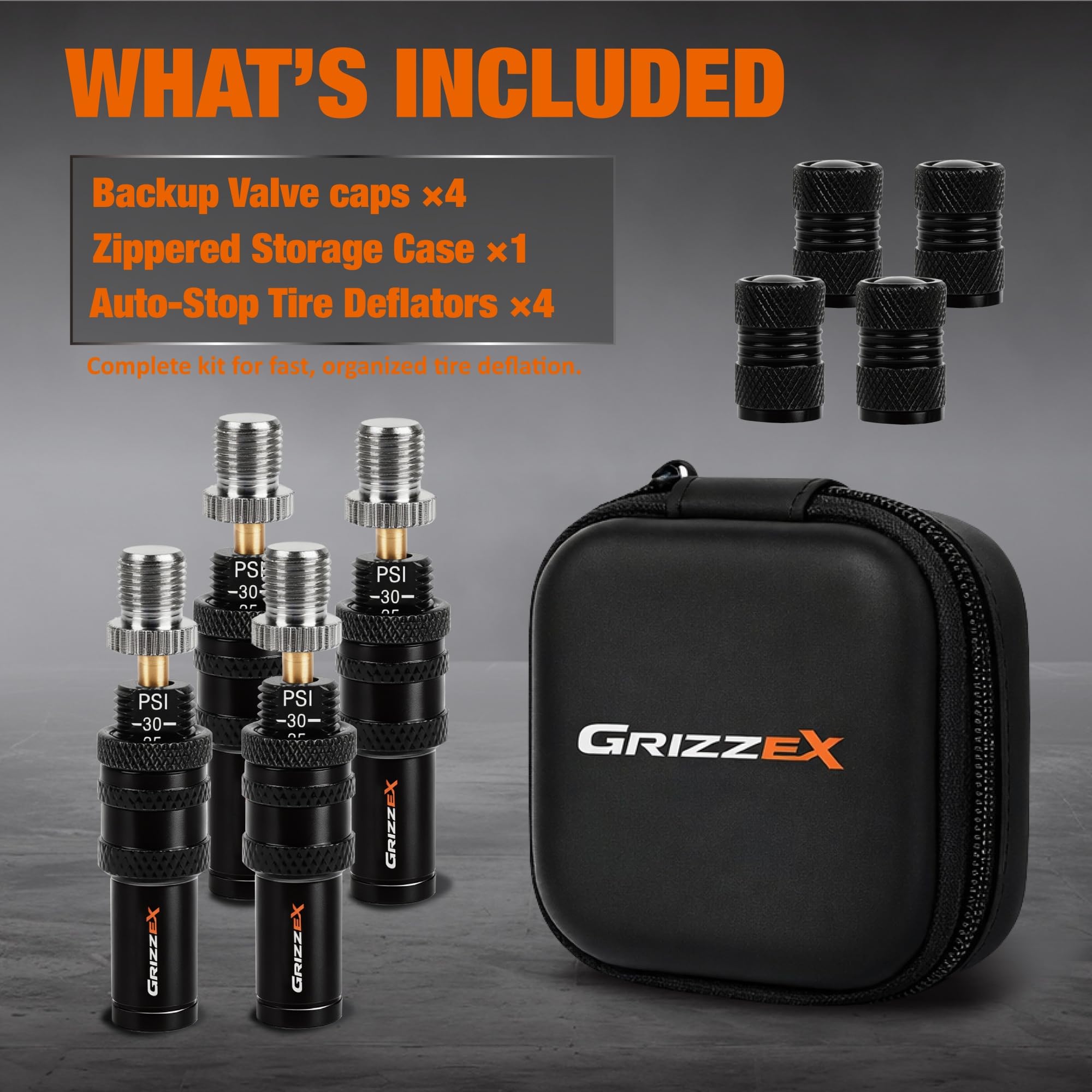 GRIZZEX off-road vehicle being prepped with deflators showing fast trail-ready tire setup