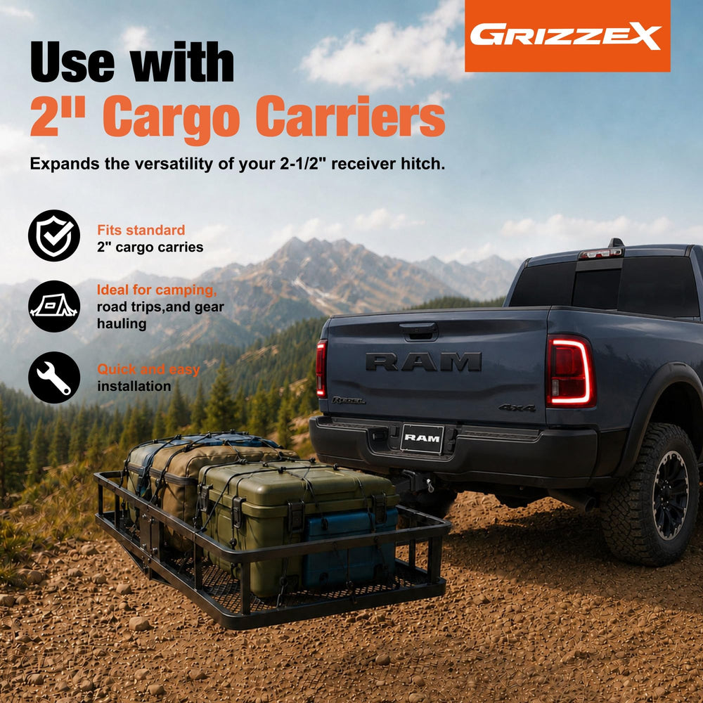 GRIZZEX beside a 2" accessory demonstrating proper size conversion