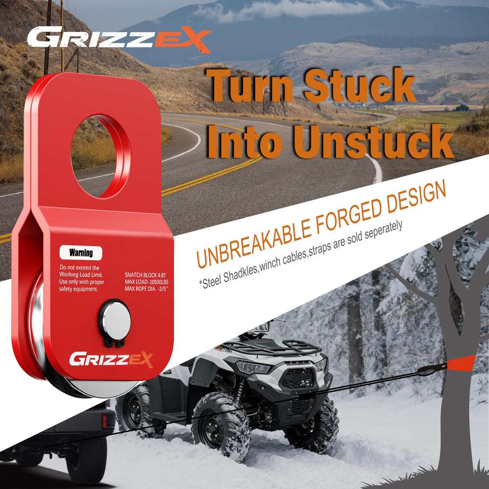 GRIZZEX shackle attachment point highlighting compatibility with D-ring and soft shackles