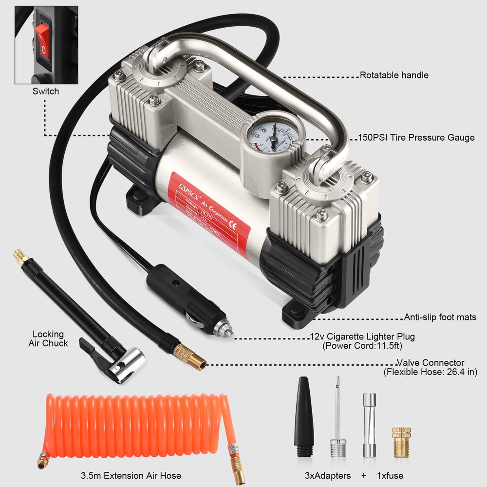 GSPSCN inflator at a campsite at night showing quiet operation without disturbing others