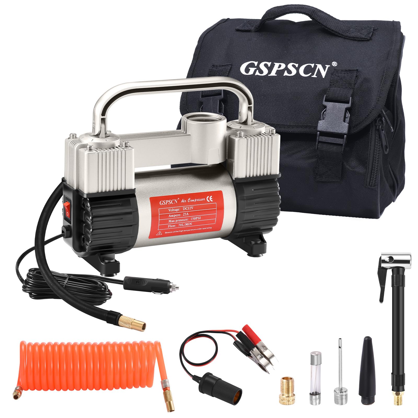GSPSCN front view of metal inflator showing sturdy build and portability for reliable use