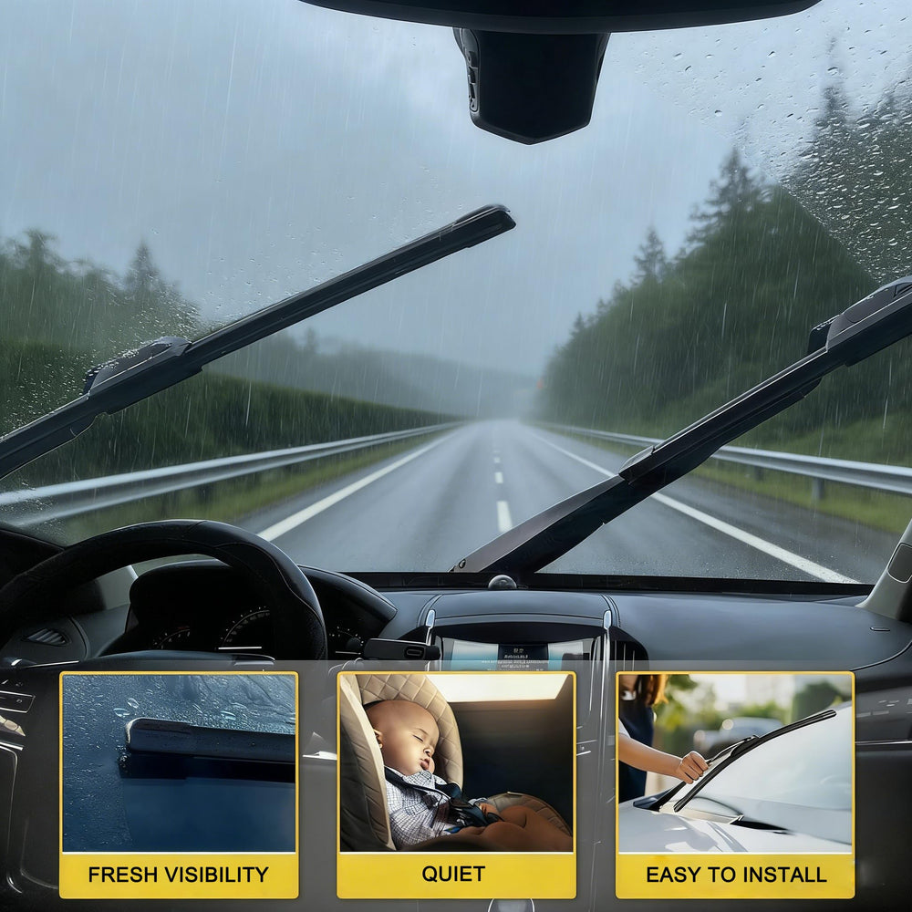 GSPSCN wipers clearing rain on a car during a busy commute