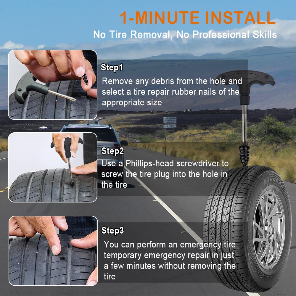 GSZEPSEX plug being inserted into car tire demonstrating quick roadside fix