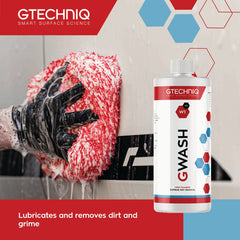 Gtechniq Auto W1 close-up label with instructions, highlights biodegradable and pH-neutral features
