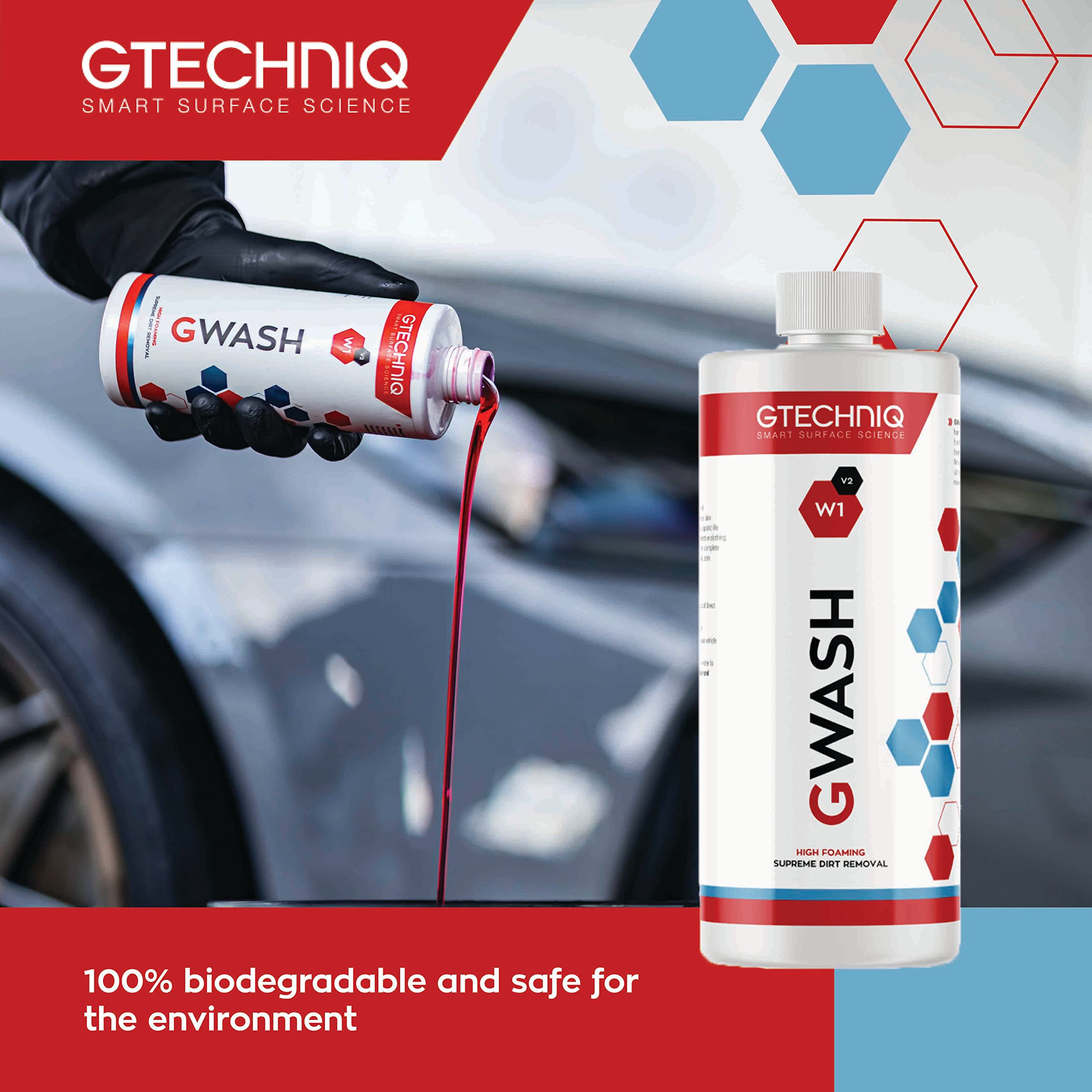 Gtechniq Auto W1 rich foam lather on car panel, lubricates dirt and reduces swirls