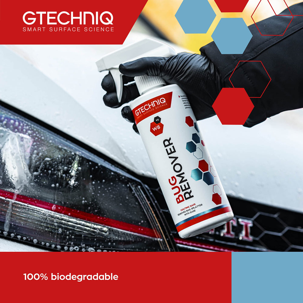 Gtechniq W8 bottle staged with detailing tools highlighting kit readiness