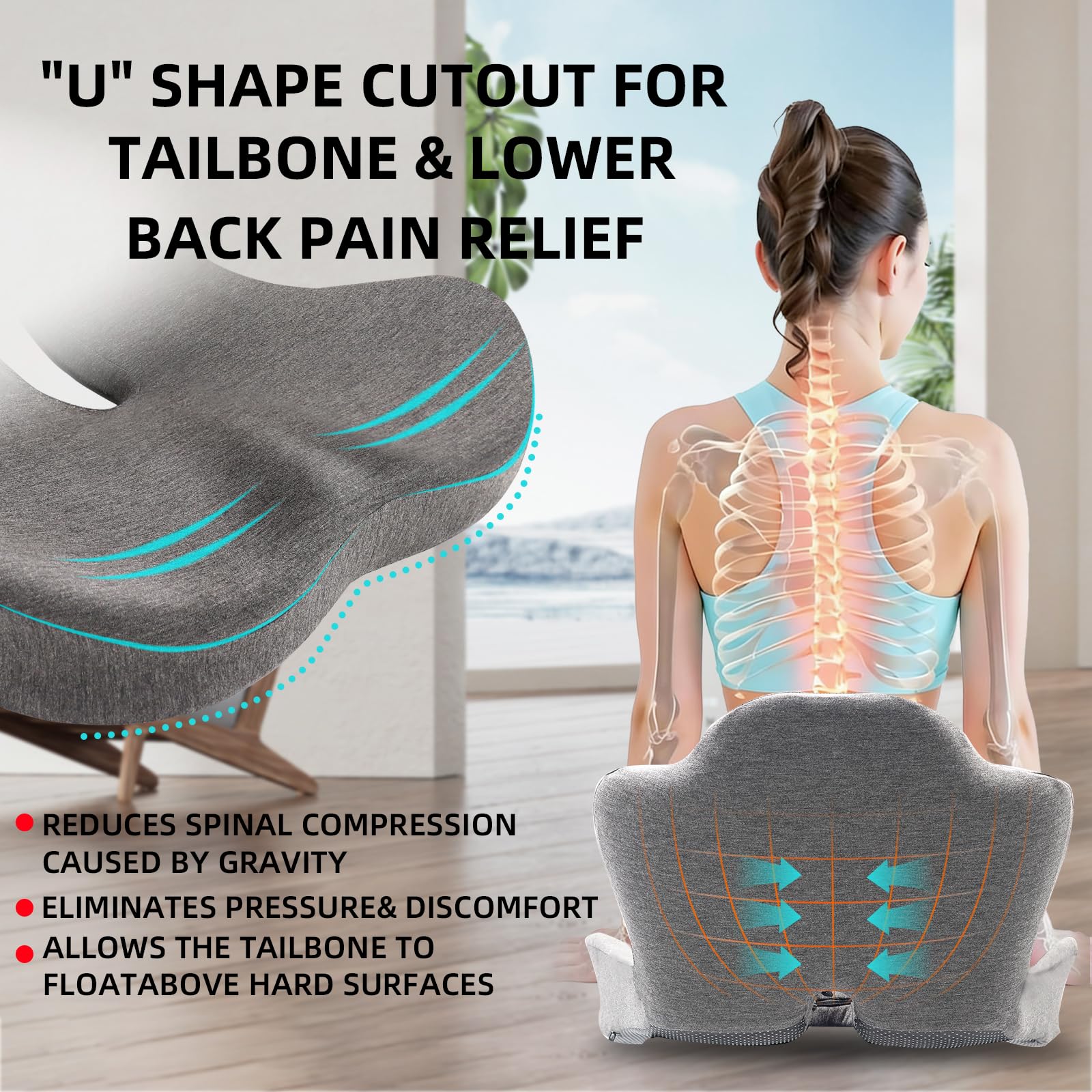 GtuiBugt lumbar cushion attached to office chair providing lower-back support