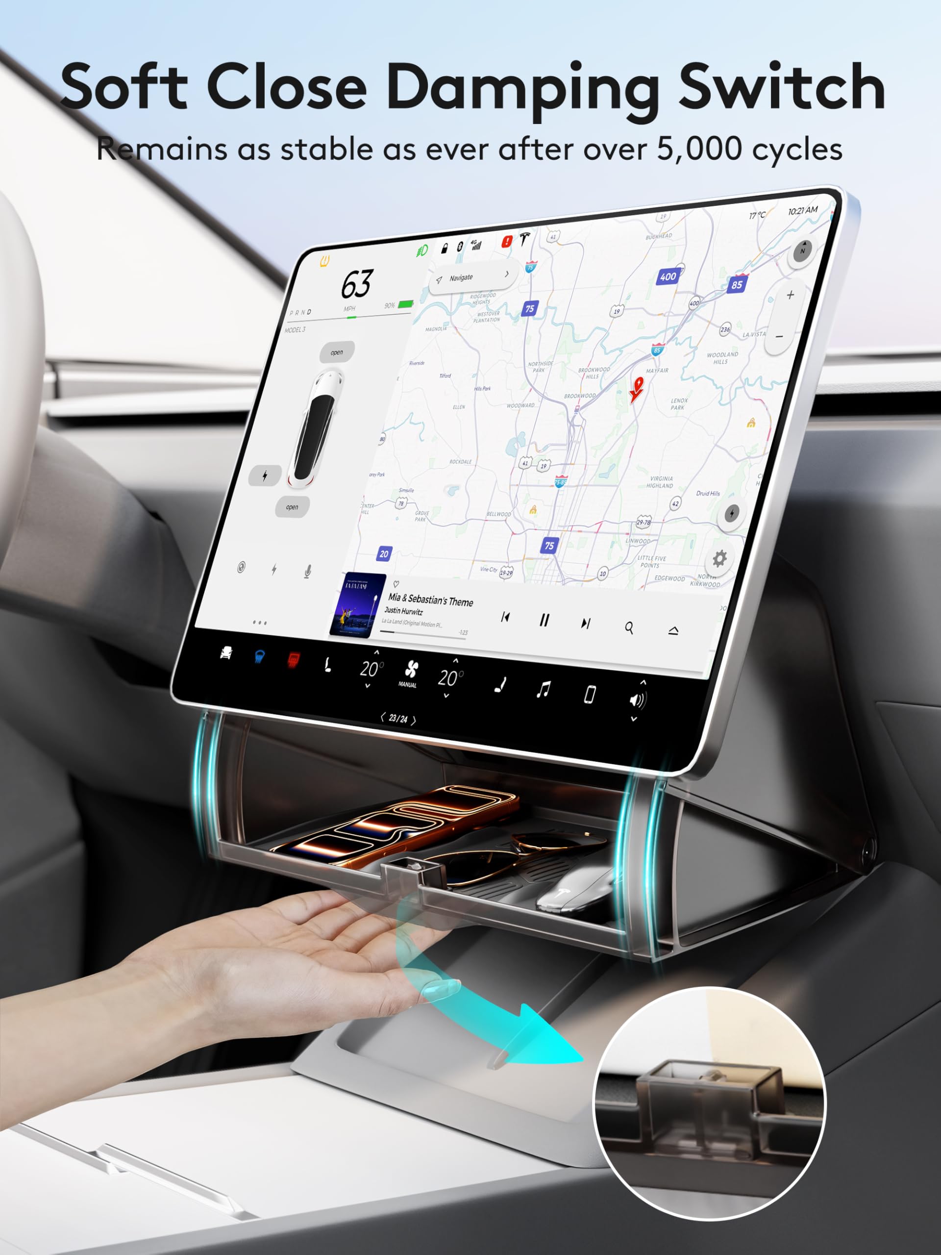 Guaiblue open compartment with phone and keys demonstrating organized storage