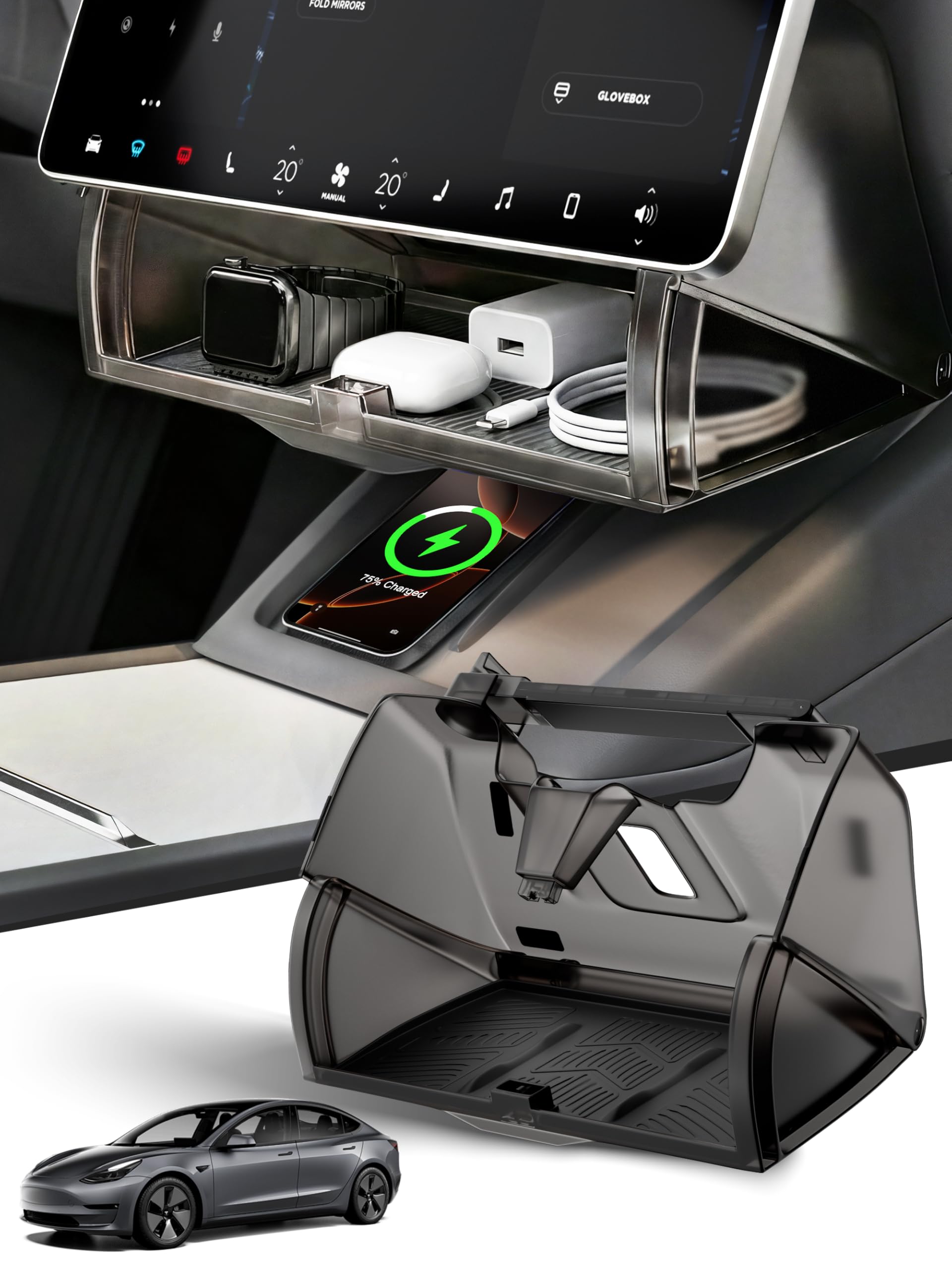 Guaiblue under-screen front view showing hidden tray and clean fit benefits