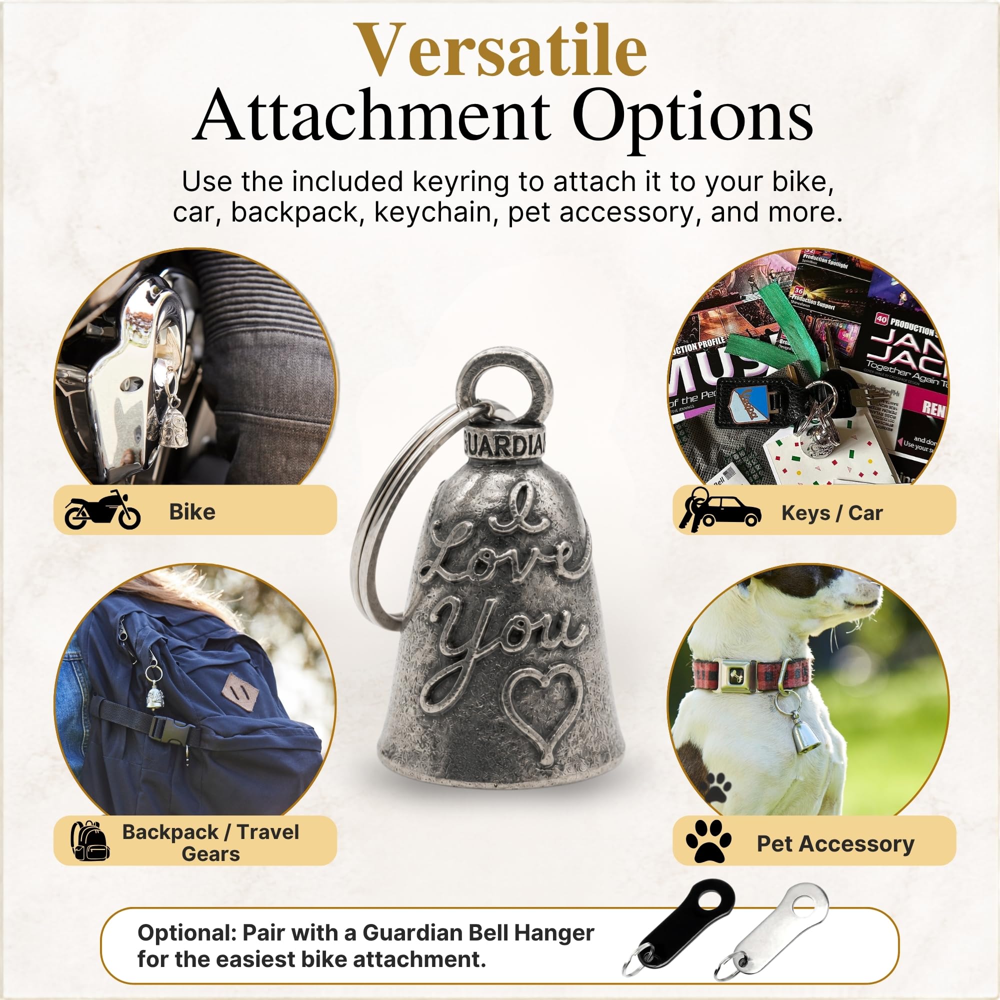 Guardian Bell AssMan on gear in riding scene showing symbolic travel protection