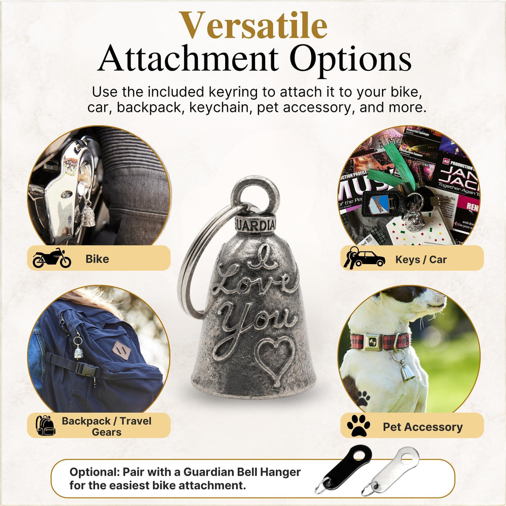 Guardian Bell AssMan on gear in riding scene showing symbolic travel protection