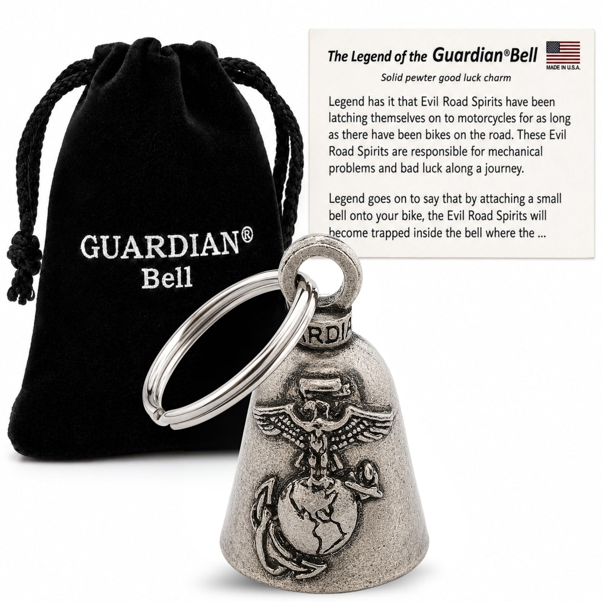 Guardian Bell front view showing pewter finish and compact design benefit durability